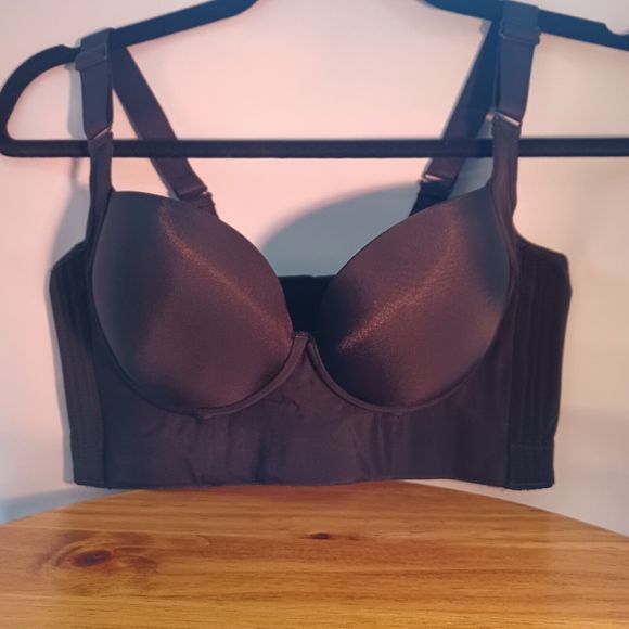 Bustier Padded Pushup Black 7 Hook & Eye Back Closure Bralette Size 34C US - Picture 8 of 11